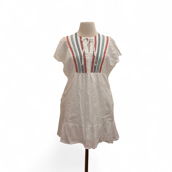 Knox Rose Dresses & Skirts - Knox Rose White Mini Tie Neck Cotton Blend Boho Peasant Sun Dress Size Medium